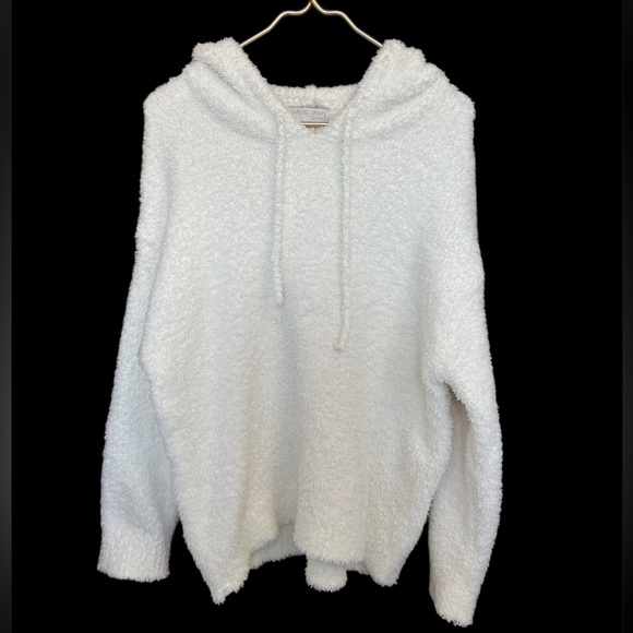 Barefoot Dreams Cozychic Teddy Pullover Hoodie White Womens M - Picture 2 of 5